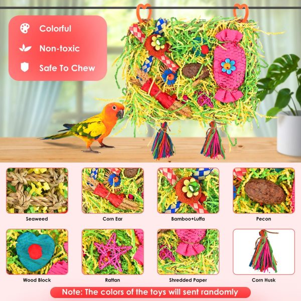 KATUMO Bird Toys, Parakeet Toys Large-Sized Grass Mat with Various Colorful Parrot Foraging Shredder Hanging Toys Conure Climb Hammock Toys for Birds - Image 3