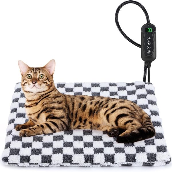 MIXJOY Heated Cat Bed, 11 Adjustable Temperature Cat Heating Pad Indoor with Timer, Pet Heating Pad for Cats Dogs, Electric Dog Heating Pad with Washable Cover, Heated Pet bed-18''x16'', Small