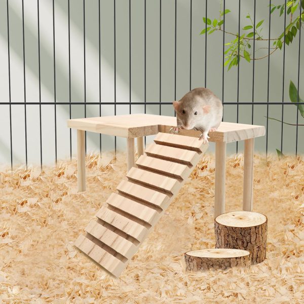 Hamster Wooden Platform with Legs Small Animal Climbing Ladder Standing Rat Guinea Perch Chew Toy Cage Accessories (Platform-Small) - Image 5