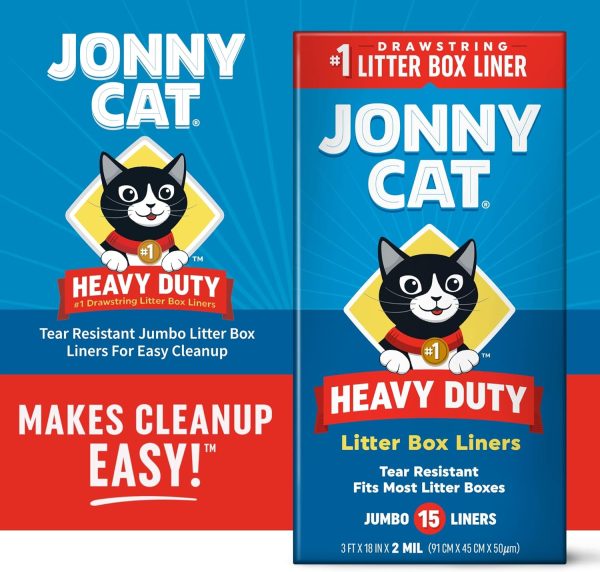 Jonny Cat Litter Box Liners: Heavy Duty - Tear & Leak Resistant - Drawstring Close - Jumbo, 15 Count - Image 2