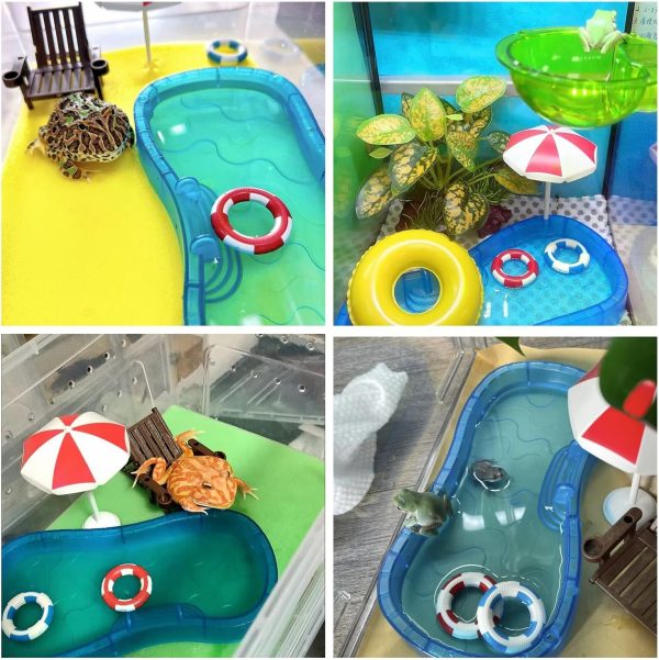 Tree Frog Tank Accessories - Novelty Pool Theme Set Turtle Habitat Decoration Reptile Water Food Bowl for Amphibian Aquatic Frog Toad Lizard Leopard Gecko Hermit Crabs Snake Spider Scorpion (Pool Set) - Image 6