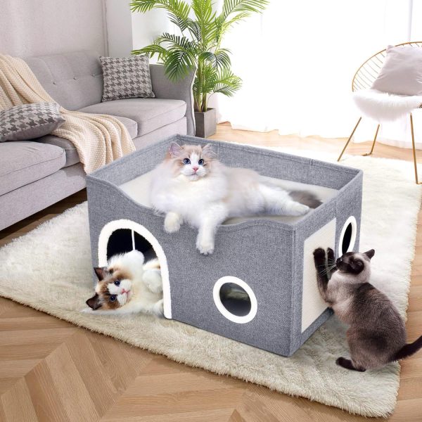 Heeyoo Cat House for Indoor Cats - Large Cat Bed Cave with Fluffy Ball and Scratch Pad, Foldable Cat Condos, Cat Cubes, Cat Hideaway, Covered Cat Bed - Image 5