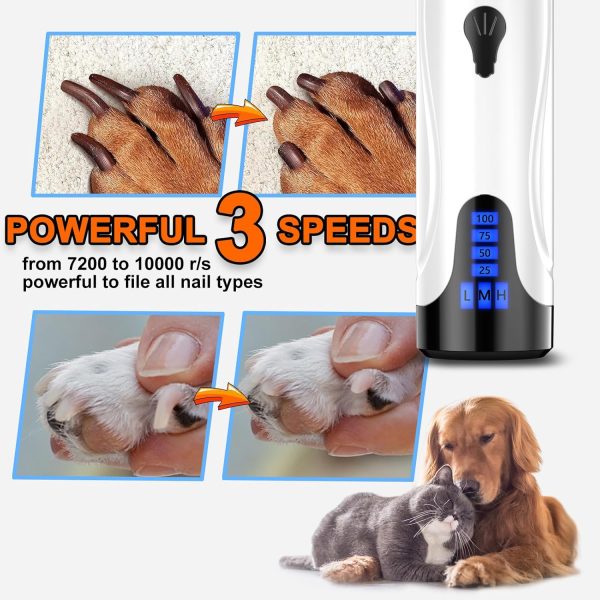 YABIFE Dog Nail Grinder, Dog Nail Trimmers and Clippers Kit, Super Quiet Electric Pet Nail Grinder, Rechargeable, for Small Large Dogs & Cats Toenail & Claw Grooming,3 Speeds, 1 Extra Grinding Wheels - Image 4