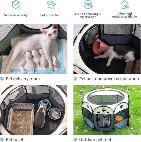 Portable Pet Playpen, Dog Playpen Foldable Pet Exercise Pen Tents Dog House Playground for Puppy Dog/Cat Indoor Outdoor Travel Camping Use - Image 4