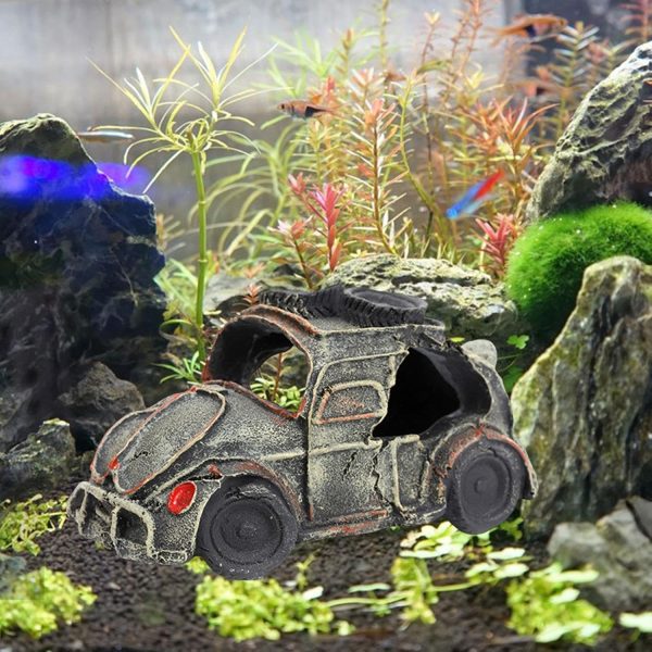 Auto Wreck Aquarium Decoration Fish Tank Ornament Wreckage Decor Landscape Breeding Area Aquarium Hide Cave Home for Aquatic Pets to Breed, D 15.5x10x8cm - Image 4