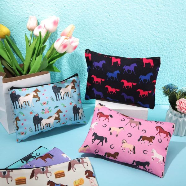 Saintrygo 6 Pieces Christmas Horse Bags Makeup Gifts Cosmetic Bag for Horses Animal Lover Women Girls Colored Pouch Cute Equestrian Cowgirls Horse Lovers Gifts Toiletry Organizer Zipper Pencil Case - Image 3