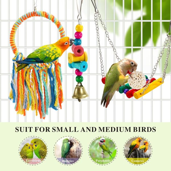 Pet Bird Toys, Parakeet Toys Natural Bird Toys Bird Cage Accessories, Swinging Chewing Hanging Standing Bird Swings Suitable for Budgerigar, Parakeet, Conure, Lovebird, Cockatiel - Image 4