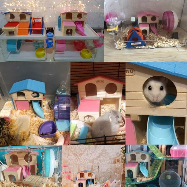 kathson Pet Small Animal Hideout Hamster House with Funny Climbing Ladder Slide Wooden Hut Play Toys Chews for Small Animals Like Dwarf Hamster and Mouse(Pink) - Image 6