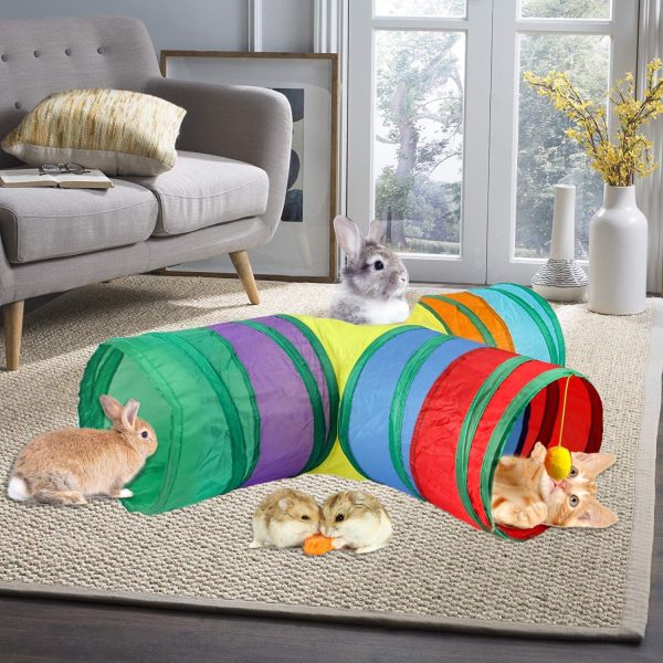 Rabbit Tunnel Collapsible 3 Way Bunny Tunnels and Tubes with Interactive Ball Bunny Hideout Small Animal Activity Tunnel Toys for Dwarf Rabbit Bunny Guinea Pig Kitty - Image 8