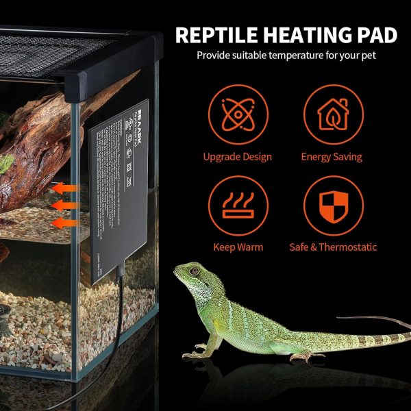 Reptile Heating Pad 8" X 12" with Temperature Adjustable Controller Knob, 16W Terrarium Heating Mat for Reptiles Amphibians Hermit Crab Snake Lizard Turtles Lizards (8"X 12" with Adjust Knob) - Image 3