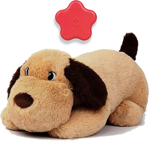 Dog Heartbeat Toy for Puppy Anxiety Relief, Heartbeat Stuffed Animal Heartbeat Plush Toy for Small, Medium, and Large Dogs (Beige)