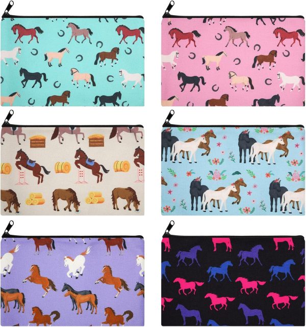 Saintrygo 6 Pieces Christmas Horse Bags Makeup Gifts Cosmetic Bag for Horses Animal Lover Women Girls Colored Pouch Cute Equestrian Cowgirls Horse Lovers Gifts Toiletry Organizer Zipper Pencil Case