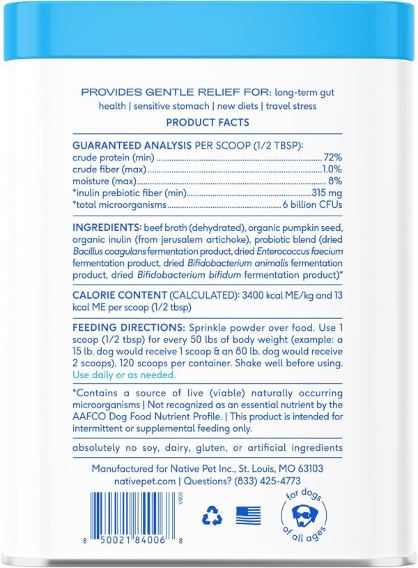 Native Pet Probiotic for Dogs - Vet Created Powder Digestive Issues Dog Probiotics + Prebiotic Bone Broth 232 Gram 6 Billion CFU - Dog Supplies - Powder Prebiotics and Probiotics Dogs Love! (16.4 oz) - Image 2