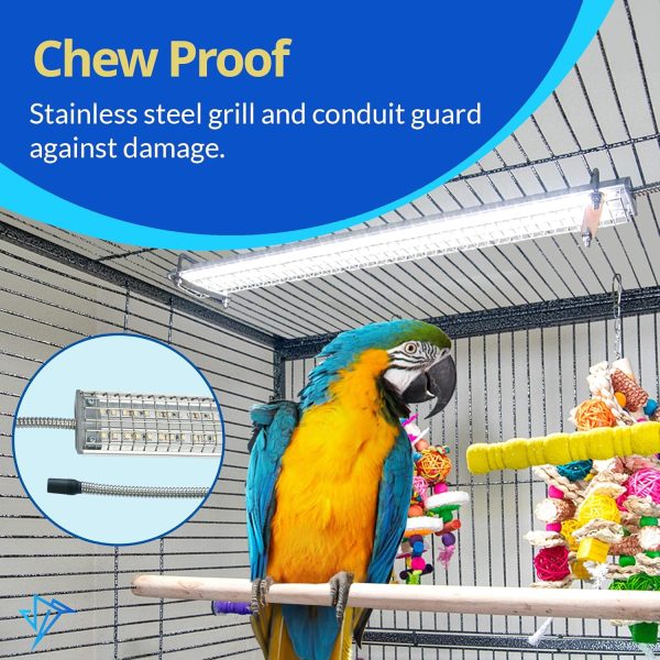 HappyBird Lighting Bird Cage Light with Chew Guard - Full Spectrum LED Pet Light - Simulates Natural Environment - Safe for Hookbill Birds – Easy to Install - (18" Long) - Image 4