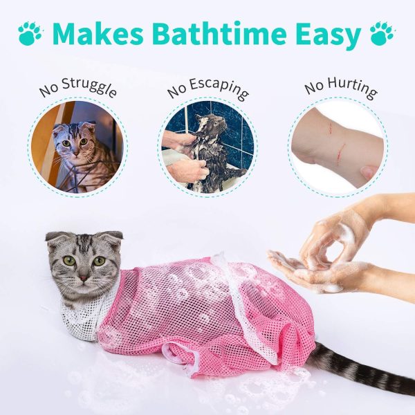 Cat Bathing Bag Anti-Bite and Anti-Scratch Cat Grooming Bag for Bathing, Nail Trimming, Medicine Taking,Injection,Adjustable Multifunctional Breathable Restraint Shower Bag(Gray) - Image 2