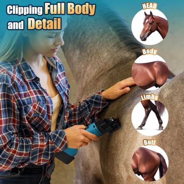 Cordless Electric Professional Horse Clippers,Horse Clippers with 2 PCS Rechargeable Lithium Battery,6 Speeds Heavy Duty Animal Grooming Clippers for Thick Coat - Image 6