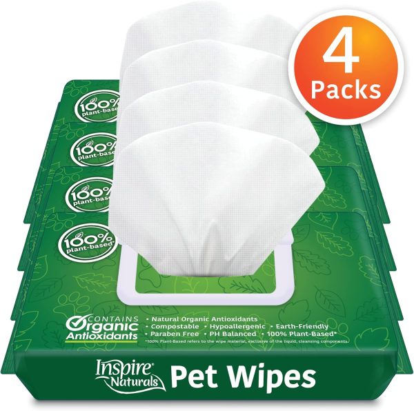 Inspire Naturals Pet Wipes for Dogs and Cats 100% Natural Plant Based with Organic Antioxidants, Dog Wipes Cleaning Deodorizing Cat Wipes | Puppy Wipes | Dog Wipes for Paws and Butt (200ct - 4 Pack) - Image 2