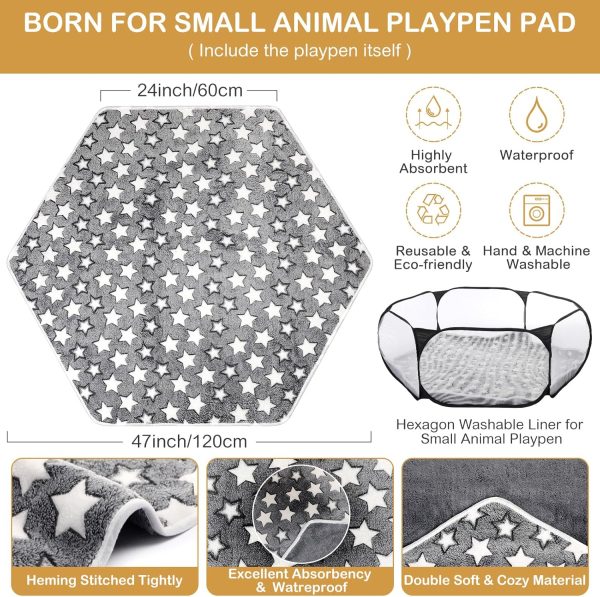 Hamster Playpen with Mat Small Animal Cage Tent Breathable Transparent Guinea Pig Playpen Waterproof Portable Yard Fence Mat Foldable Exercise Playpen Outdoor Indoor (Black,Star) - Image 3