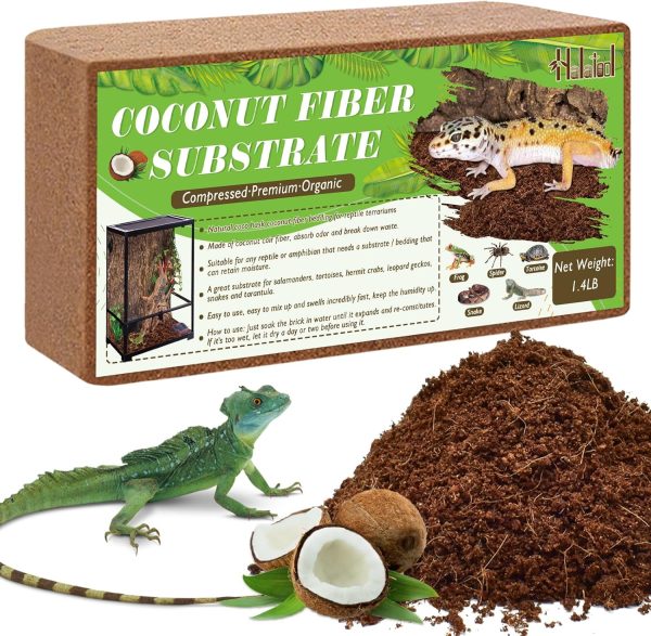 Halatool 1.4LB Compressed Coconut Fiber Substrate for Reptile Natural Premium Coconut Husk Substrate Terrarium Bedding for Tortoises Beard Dragon Leopard Gecko Snake Tarantula Worm Bins