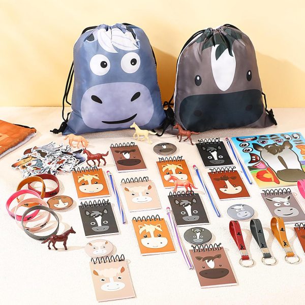 Liliful 152 Pcs Horse Themed Party Favor Supplies with Drawstring Bag Keychain Rubber Wristbands Badges Puzzle Stickers Horse Stickers Notepads Soft Pencils Simulated Horses for Horse Party Decoration - Image 6