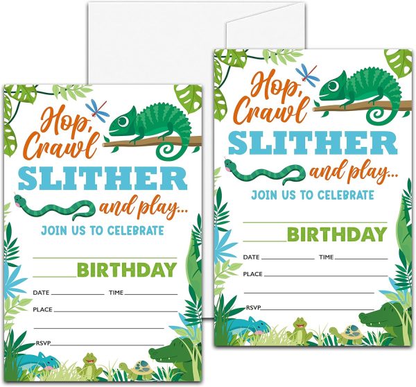 Reptile Amphibian Birthday Party Invitation, Lizard Themed Fill-In Invites for Men & Women, 20 Invitations With Envelopes (4" X 6"), Adults Snake Party Favors Decorations and Supplies -41