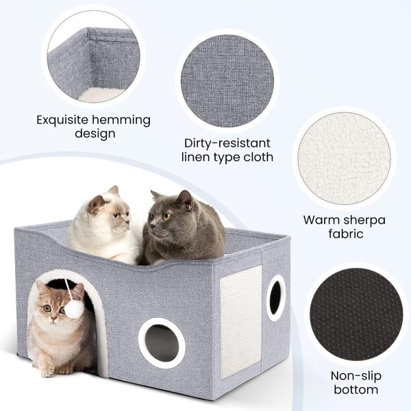 Heeyoo Cat House for Indoor Cats - Large Cat Bed Cave with Fluffy Ball and Scratch Pad, Foldable Cat Condos, Cat Cubes, Cat Hideaway, Covered Cat Bed - Image 2