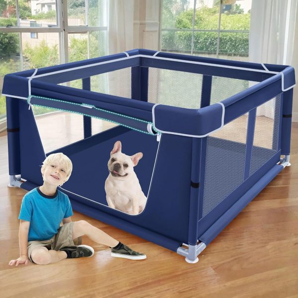 42x42x25.6 Inches Puppy Playpen with Gate, Dog Playpen for Puppies or Small Dogs, Dog Fence Pet Playpen for Indoor & Outdoor, Sturdy Safety Dog Pen with Thickened Fabric, High-Strength Nylon Wire Mesh