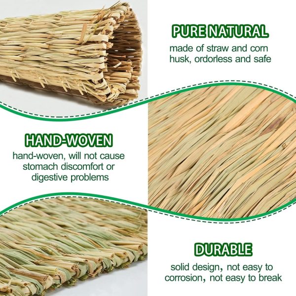 2 PCS Rabbit Grass Mats, Natural Straw Hay Woven Rabbit Bed Cage Mats Pet Handmade Bedding, Sleeping Chewing Nesting and Toys for Hamster Bunny Chinchilla Bird and Other Small Animal (2Pcs) - Image 4