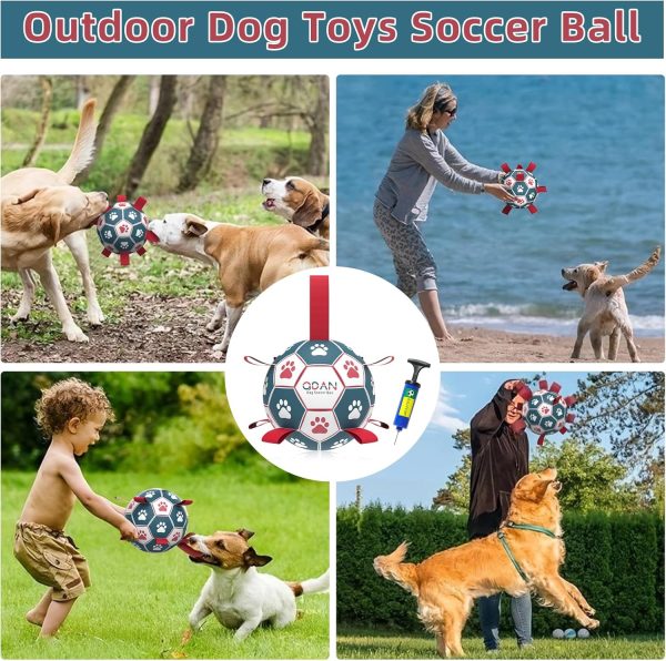 QDAN Dog Toys Soccer Ball with Straps, Interactive Toys for Tug of War, Puppy Birthday Toy, Dog Water Toy, Dog Balls for Small Medium Dog (6 Inch) - Image 4