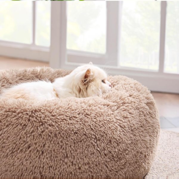 Bedsure Calming Cat Beds for Indoor Cats - Small Cat Bed Washable 20 inches, Anti-Slip Round Fluffy Plush Faux Fur Pet Bed, Fits up to 15 lbs Pets, Camel - Image 3