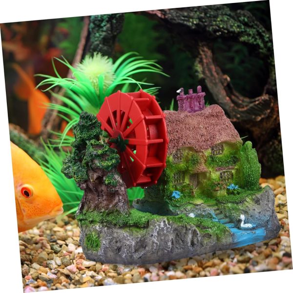 Aquarium Landscape Stone House with Water Wheel Model Unique Fish Tank Decoration for Goldfish and Aquatic Pets Decor for Aquarium Environments - Image 8