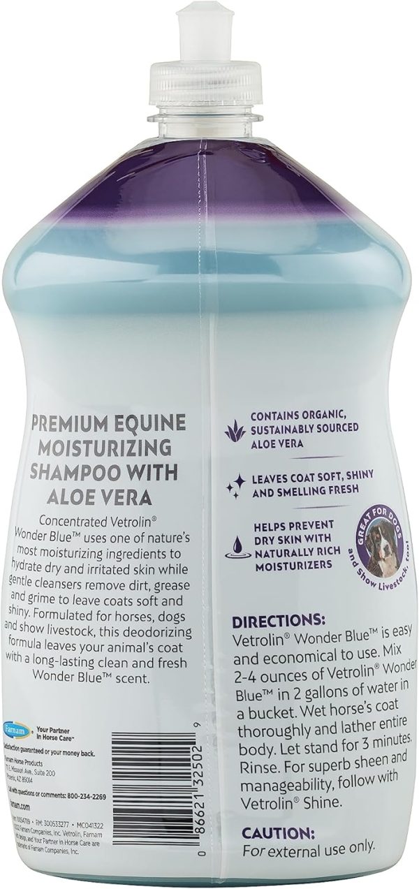 Farnam Vetrolin Wonder Blue Gentle Moisturizing Shampoo for Horses, Livestock and Dogs Blue 32 - Image 2