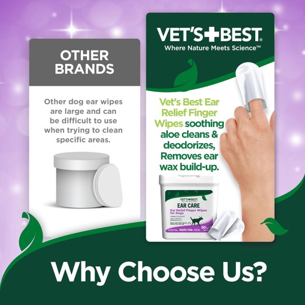 Vet's Best Ear Relief Finger Wipes | Ear Cleansing Finger Wipes for Dogs | Sooths & Deodorizes | 50 Disposable Wipes - Image 4