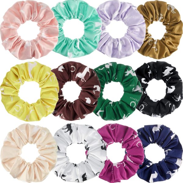 12 Pieces Horse Scrunchies Silk Satin Elastics Hair Ties Ponytail Holders Horse Hair Accessories for Women Gifts Equestrian Party Favors