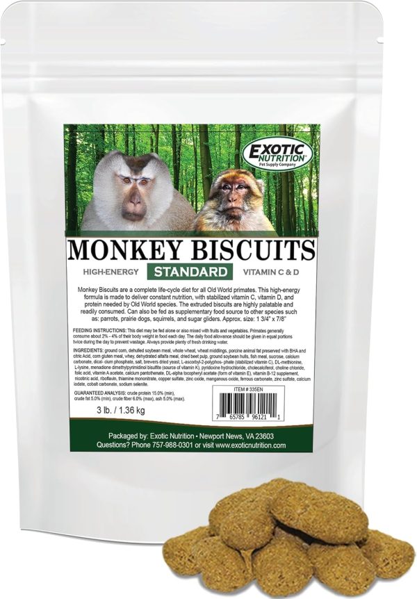 Monkey Biscuits (Standard, 3 lb.) - Healthy & Crunchy Biscuit Treat for Prairie Dogs, Parrots, Squirrels, Sugar Gliders, Hamsters, Rats, Rodents, Amazons, Macaws, Cockatoos, Birds & Other Small Pets