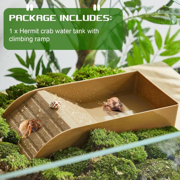 Hermit Crab Water Tank with Climbing Ramp Large Reptile Climbing Toy Tortoise Habitat Accessories Turtle Basking Platform Aquarium Pool Supplies for Small and Medium Amphibians (Wood Color) - Image 3