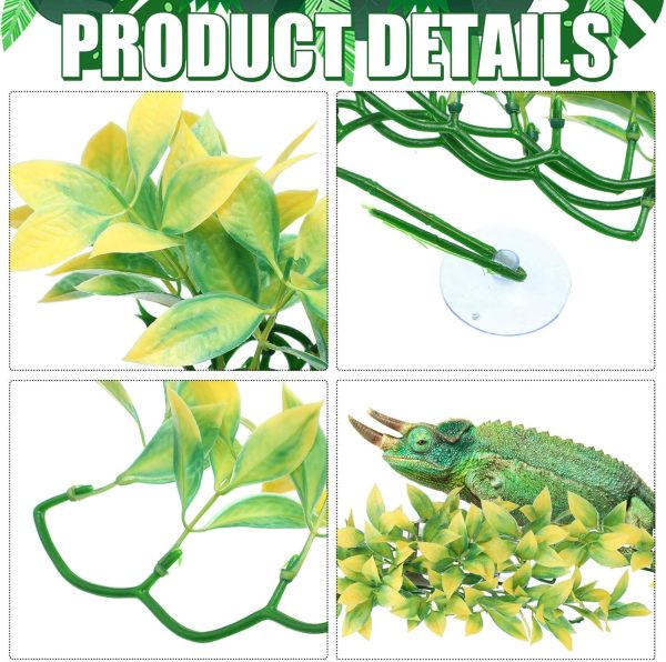 5Pieces Artificial Reptile Plants Lifelike Reptiles Terrarium Leaves Plastic Reptile Habitats Plant Amphibian Hanging Terrarium Plants Decorations with SuctionCups for Hermit Crab Lizards Geckos Snake - Image 4