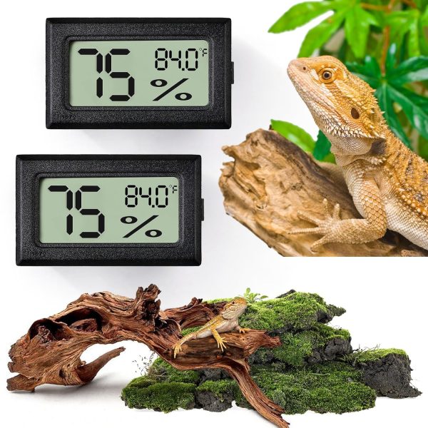 Reptile Thermometer and Humidity Gauge,2PCS Digital Adhesive Reptile Terrarium Hydrometer,Bearded Dragon Tank Accessories,Pet Humidity Meter Supplies for Leopard Crested Gecko,Snake,Lizard