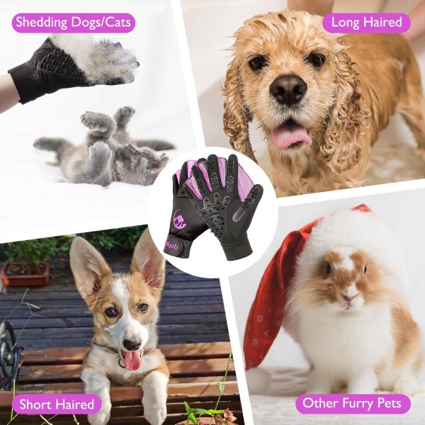 COOLJOB Patented Pet Grooming Gloves with Web, Reusable Washable Cleaning Brush Massage Hair Remover for Short Long Haired Dog Cat Horse Animal, Washing Bathing Shedding Supplies, Small, Purple Black - Image 5