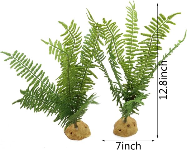 JIHAQUA Fake Fern Plants, Reptile Plastic Terrarium Decor, Reptiles Amphibians Tank Accessories for Crested Gecko Leopard Lizard Chameleon - Image 2