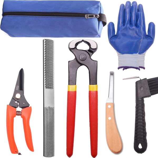 8 inch Farrier Tool Kits （7 Piece） Mini Rasp Hoof File Goat Pig Equine Metal Shears Professional Farriers Hoof Nipper Cutter Handle Knife