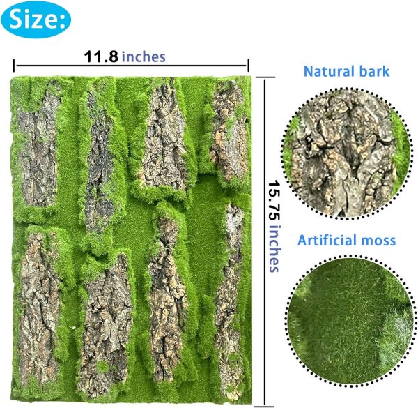 kathson Reptile Terrarium Cork Background,Bearded Dragon Tank Backdrop Wall Decor with Artificial Moss Reptiles Climbing Mat Habitat Cork Bark Decoration for Lizard Snake Gecko Chameleon(4 Pcs) - Image 3