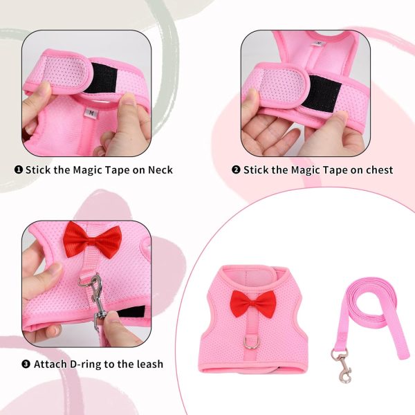 AIITLE Rabbit Harness and Leash Set with Cute Bow, Soft Breathable Mesh Vest Harness for Rabbits Kitten Ferret Puppy Small Pets Walking Supplies Pink S - Image 6