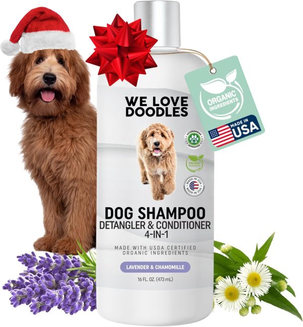 USDA Organic Dog Shampoo, Conditioner & Detangler - Best Shampoo for Goldendoodles, Poodles & Doodles - for Matted Pet Hair - Sensitive Skin Shampoo for Puppies - Made in The USA, 16OZ (Lavender)