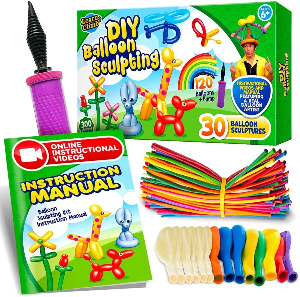 DIY Balloon Animal Kit for beginners. Twisting & Modeling balloon Kit 30 + Sculptures ,100 Balloons for balloon animals , Pump and Manual. Party Fun Activity/Gift for, Teens Boys and Girls