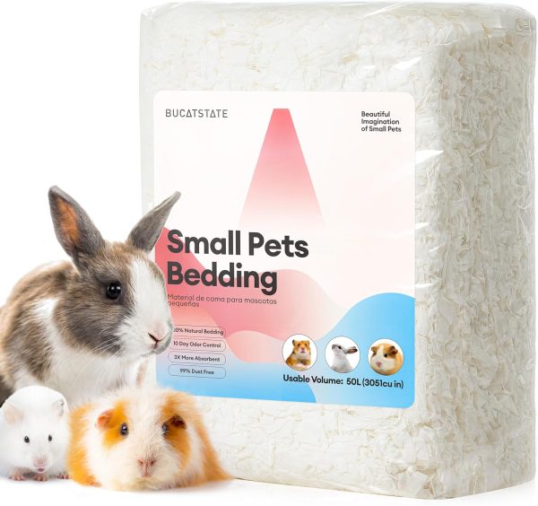 BUCATSTATE Guinea Pig Bedding 50L, 99% Dust-Free Hamster Bedding Odor Control, Cozy Paper Small Animal Bedding for Rabbit Rat Syrian Dwarf Hamsters Gerbils (White)