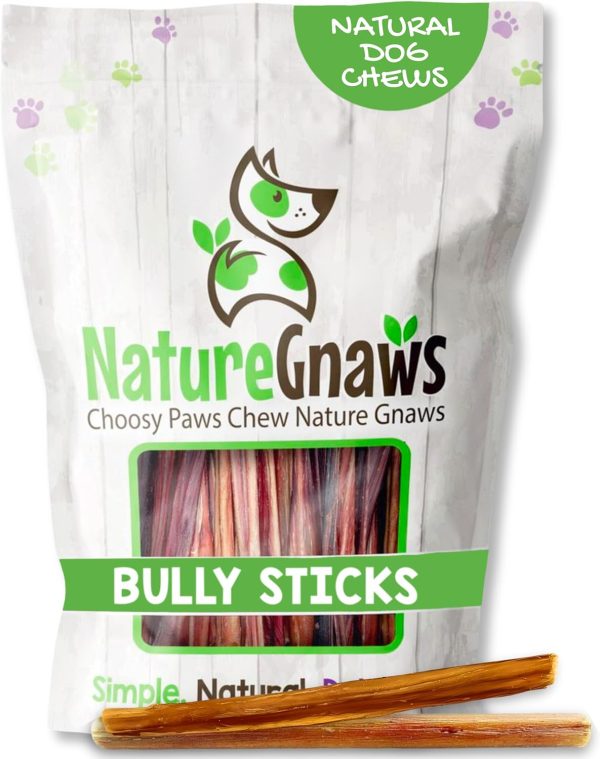 Nature Gnaws Extra Thin Bully Sticks for Small Dogs 5-6" (10 Count) - Long Lasting for Light Chewers and Puppies - Natural Beef Dog Chew Bones