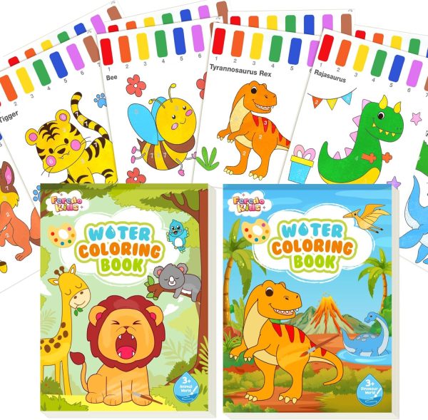 2 Pack Water Coloring Books for Toddlers - Painting Set Drawing Art Paper for Kids Mess Free Craft Supplies Toy for Kids 3 4 5 6 Halloween Thanksgiving Christmas Birthday Gift (Dinosaur&Animals)