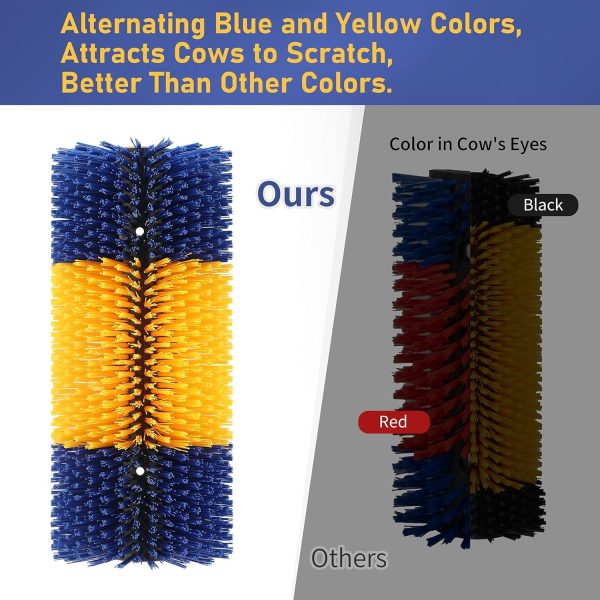 Livestock Scratch Brush, 2 Pcs Cow Brush with 4 Screws, Cattle Scratcher, Horse Brushes for Grooming, Cattle Supplies for Horse, Goat, Cow, Pig Scratching Itch Relief (Blue & Yellow) - Image 2