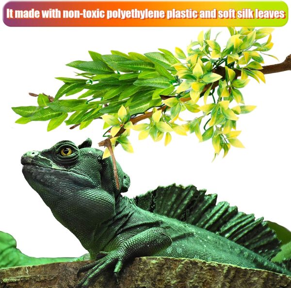 5Pieces Artificial Reptile Plants Lifelike Reptiles Terrarium Leaves Plastic Reptile Habitats Plant Amphibian Hanging Terrarium Plants Decorations with SuctionCups for Hermit Crab Lizards Geckos Snake - Image 3